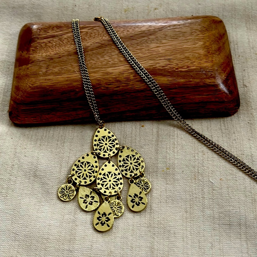 Trendy boho long length medallion necklace